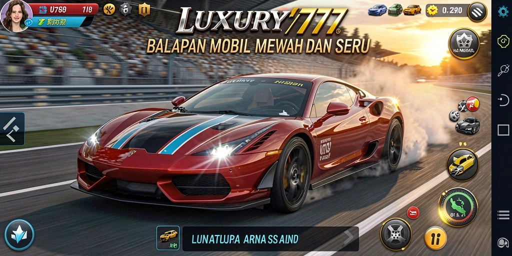 Screenshot gameplay LUXURY777 saat balapan penuh aksi.