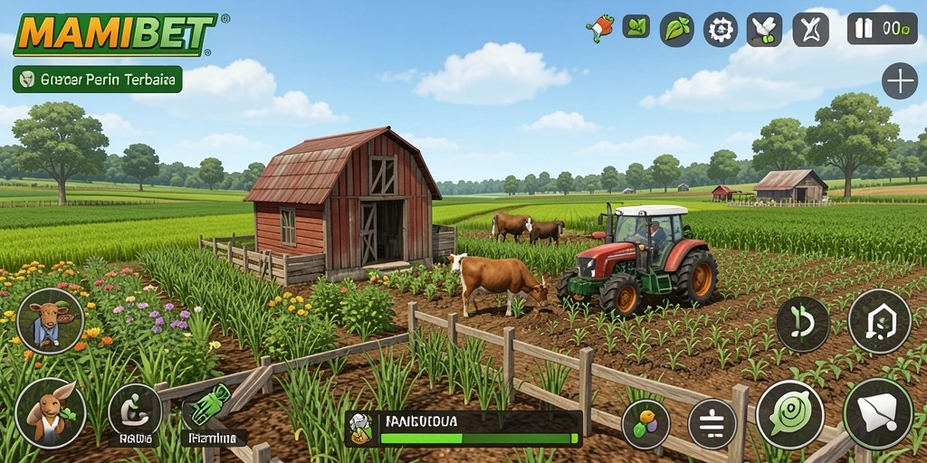 Gameplay seru dalam MAMIBET yang menampilkan pertanian yang aktif.