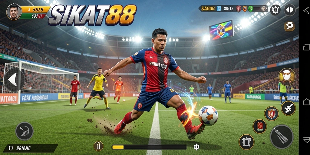 Tampilan gameplay yang menegangkan di lapangan sepak bola.