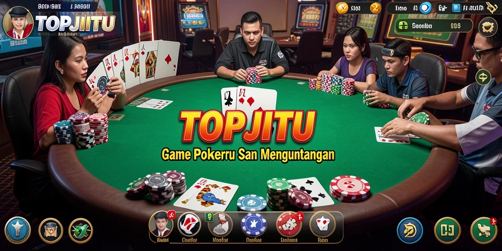 Tampilan permainan poker yang mendebarkan di TOPJITU.