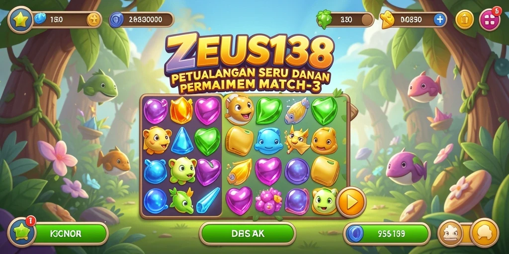 Screenshot gameplay <strong>ZEUS138</strong> menampilkan aksi seru permainan Match-3.